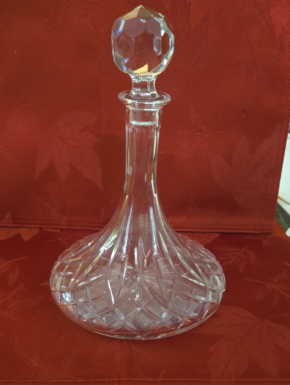Cut Crystal Ship's Decanter with Faceted Stopper